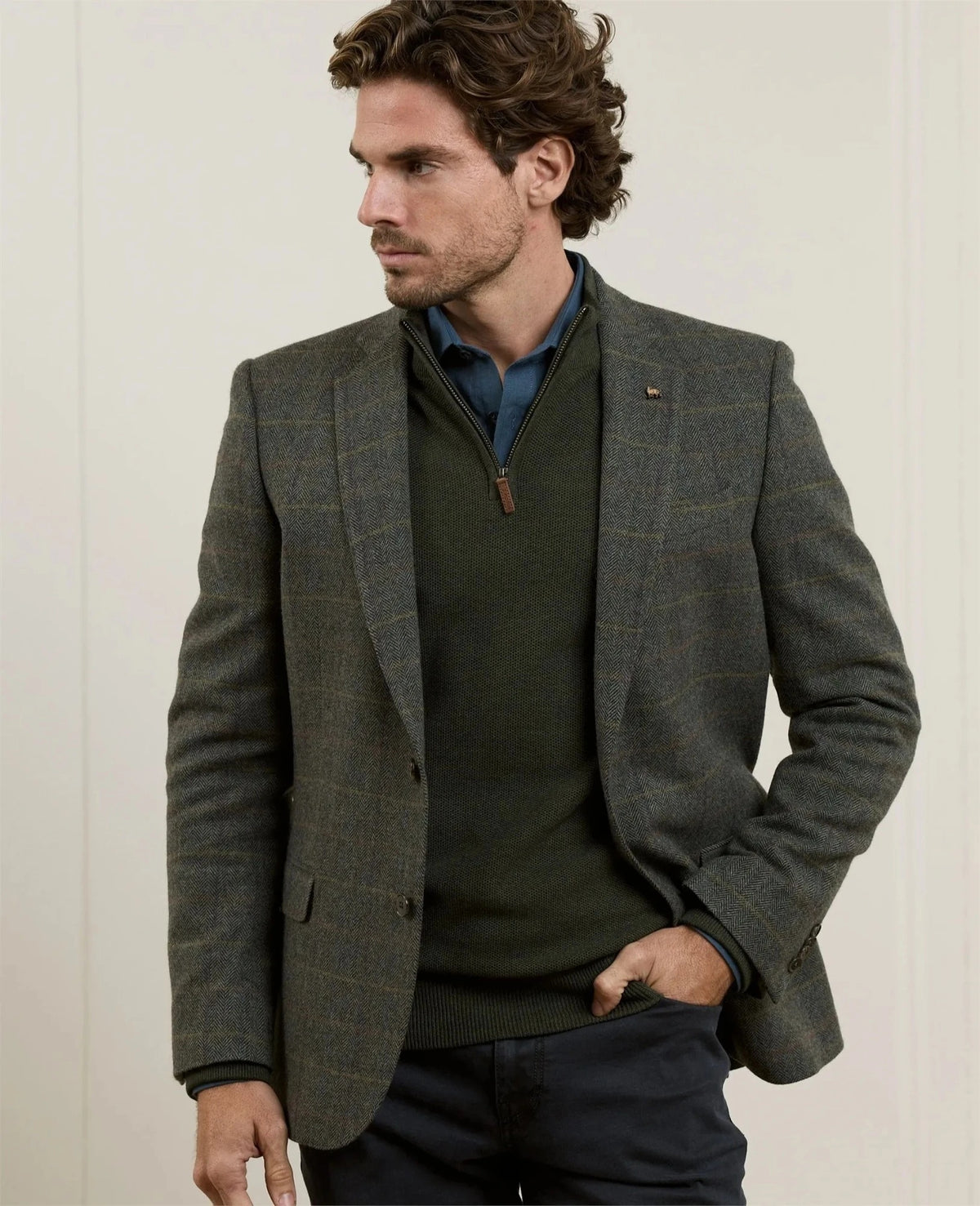 Ennis Tweed Blazer - Moss Green Check