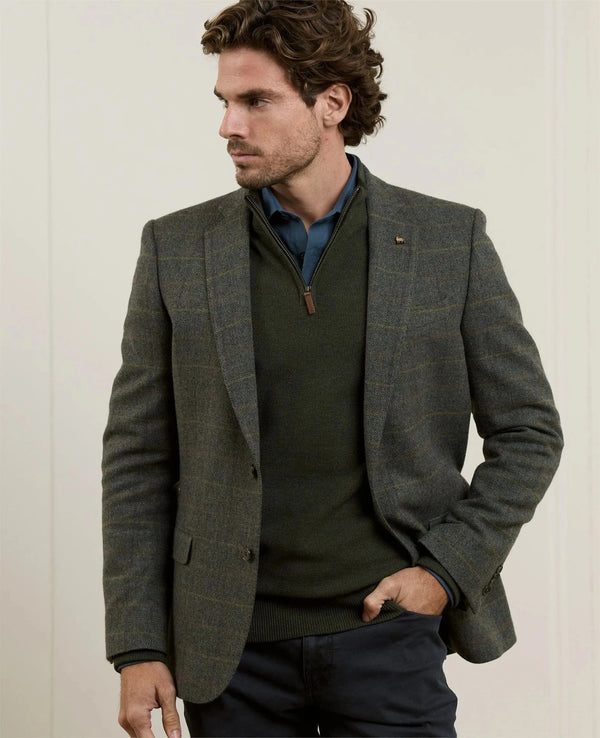 Ennis Tweed Blazer - Moss Green Check