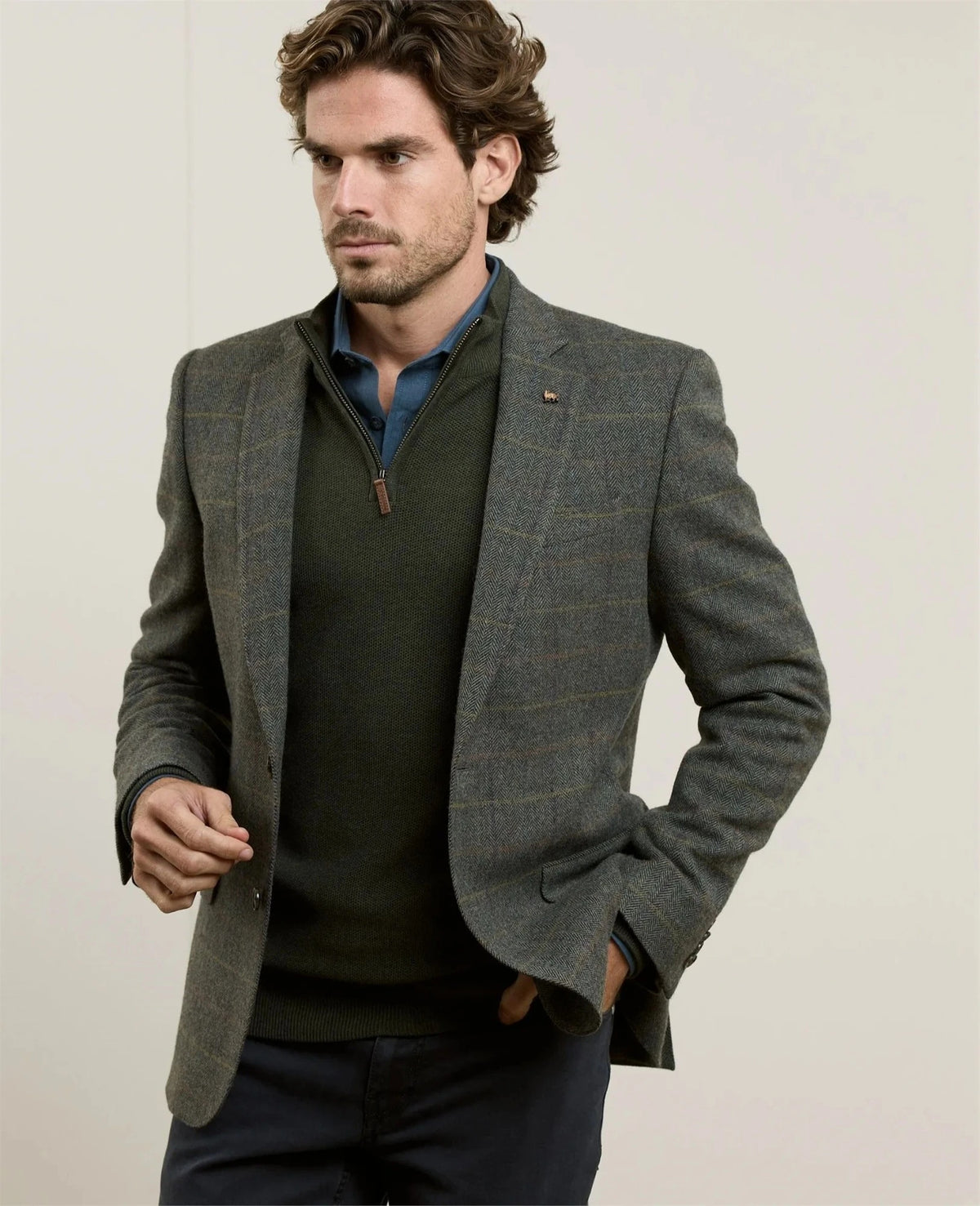 Ennis Tweed Blazer - Moss Green Check