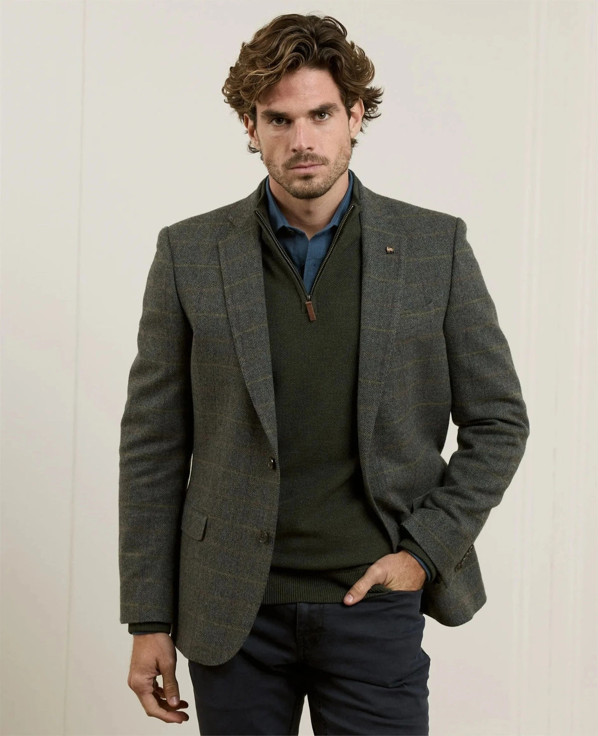 Ennis Tweed Blazer - Moss Green Check