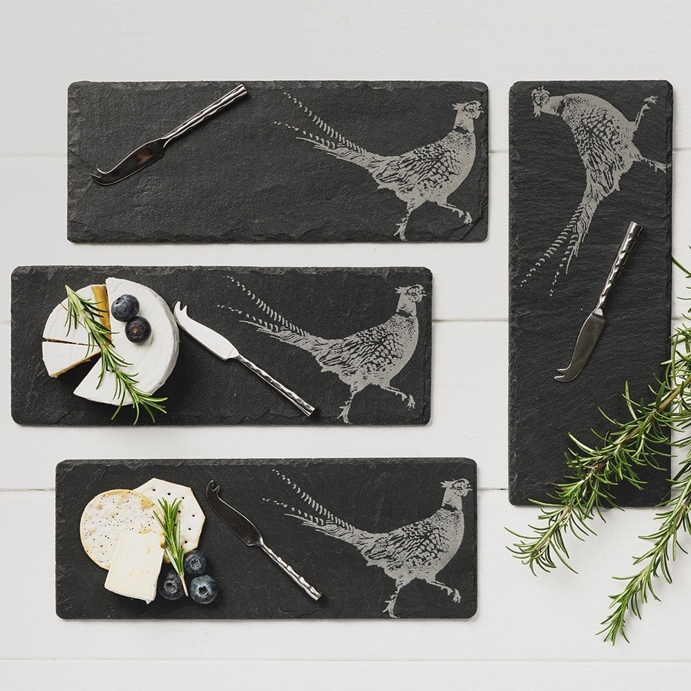 4 Mini Pheasant Slate Cheese Board & Knife Set