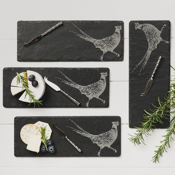 4 Mini Pheasant Slate Cheese Board & Knife Set