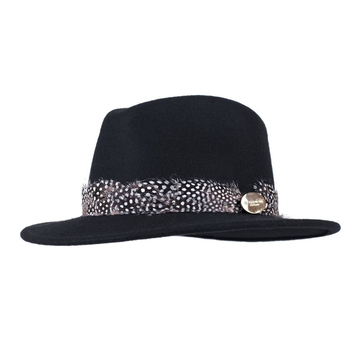 The Suffolk Fedora in Black (Guinea Feather Wrap)