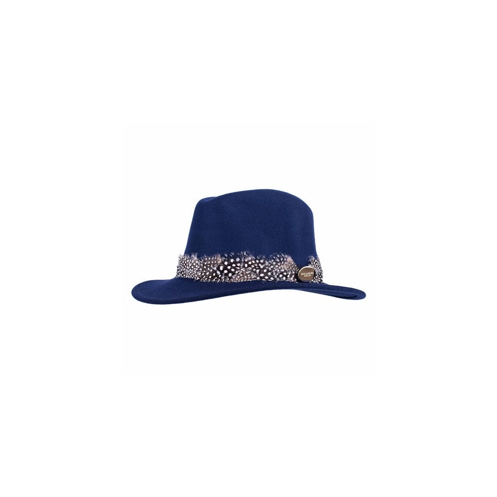The Suffolk Fedora in Navy (Guinea Feather Wrap)