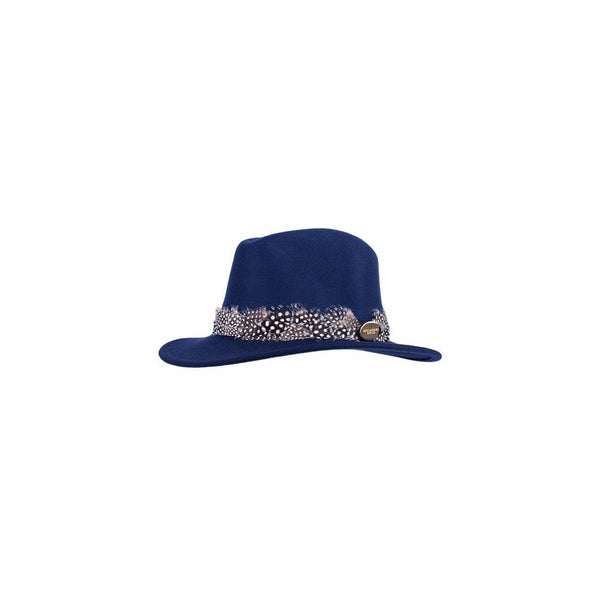 The Suffolk Fedora in Navy (Guinea Feather Wrap)