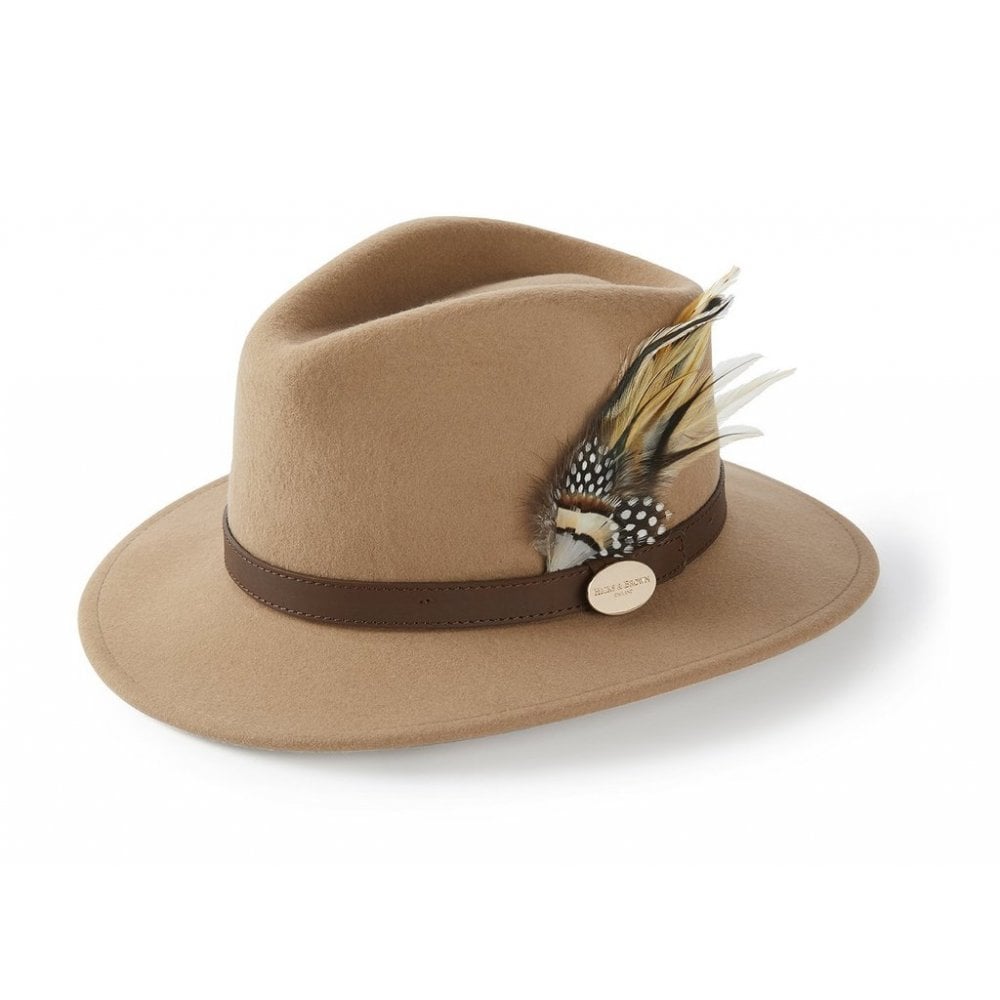 The Suffolk Fedora in Camel (Guinea & Pheasant Feather)
