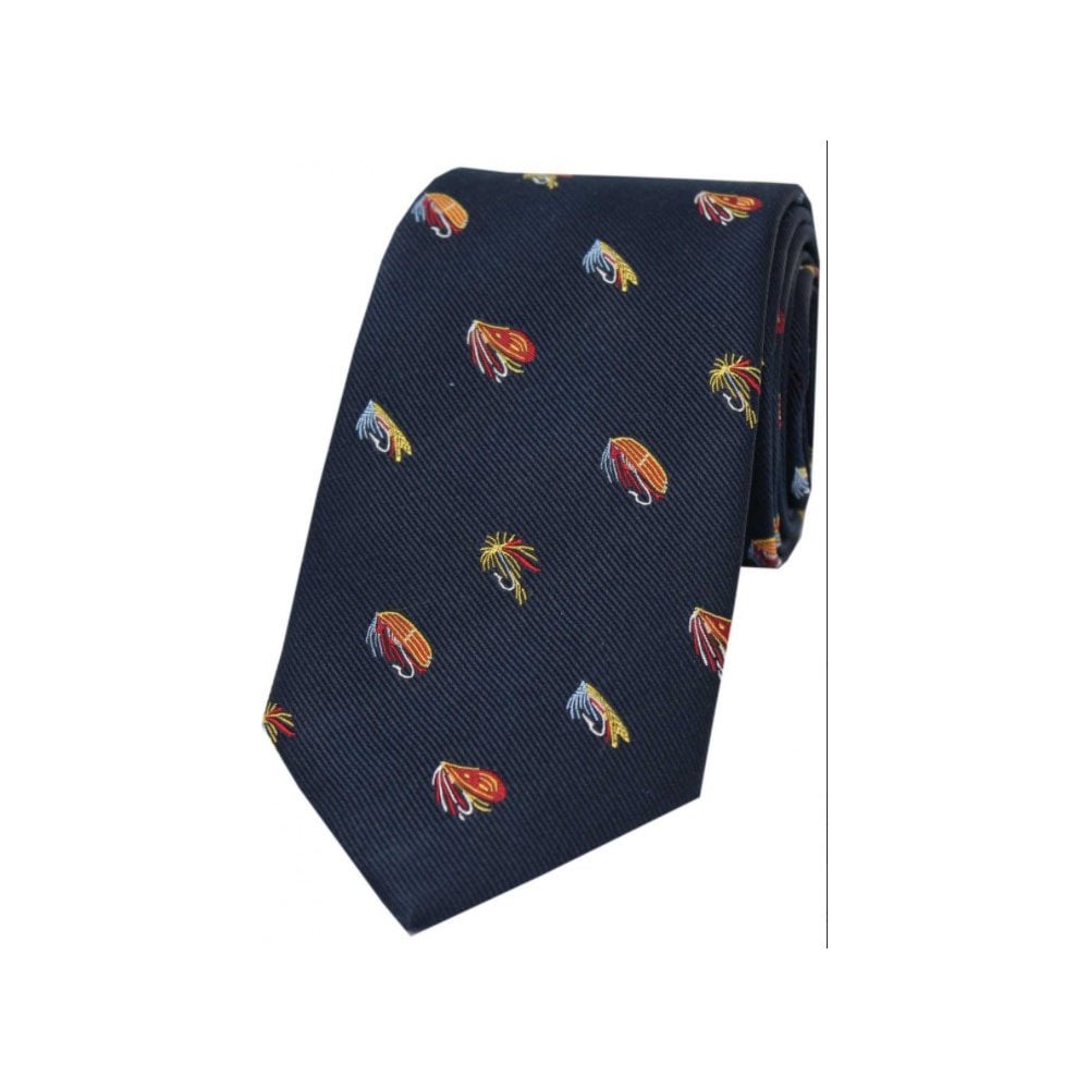 Fishing Flies Silk Tie - Navy