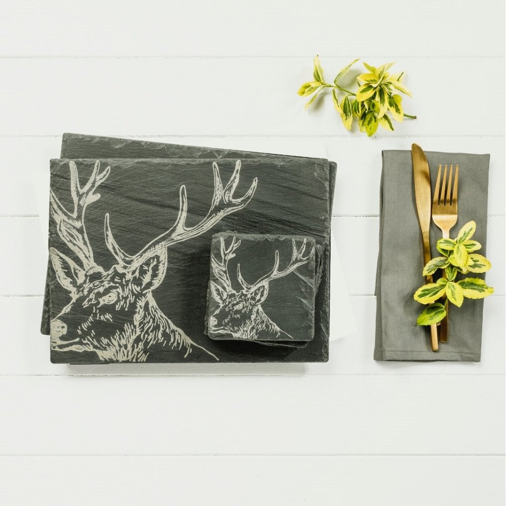 Slate Stag Place Mat and Coaster Gift Set