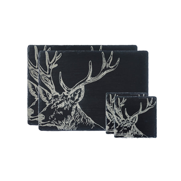 Slate Stag Place Mat and Coaster Gift Set