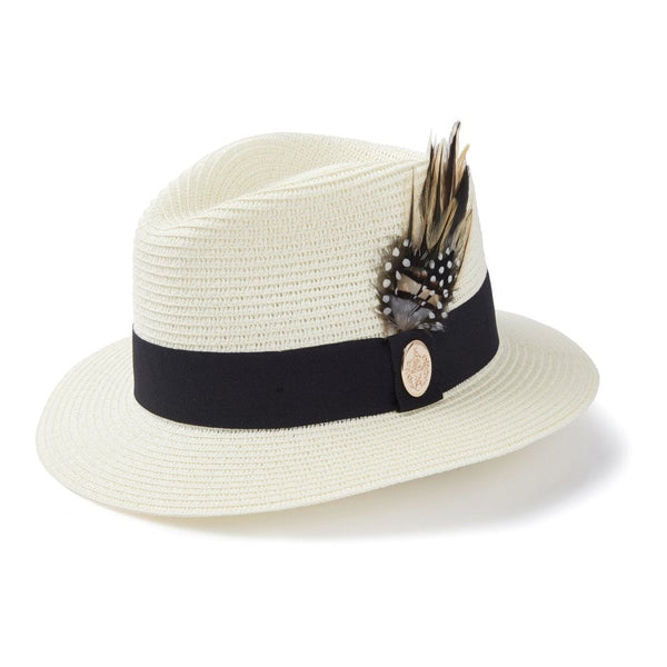 Aldeburgh Fedora Hat in Cream (Black Ribbon)