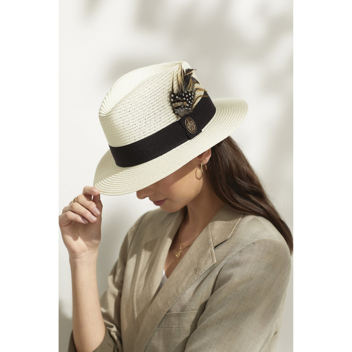 Aldeburgh Fedora Hat in Cream (Black Ribbon)