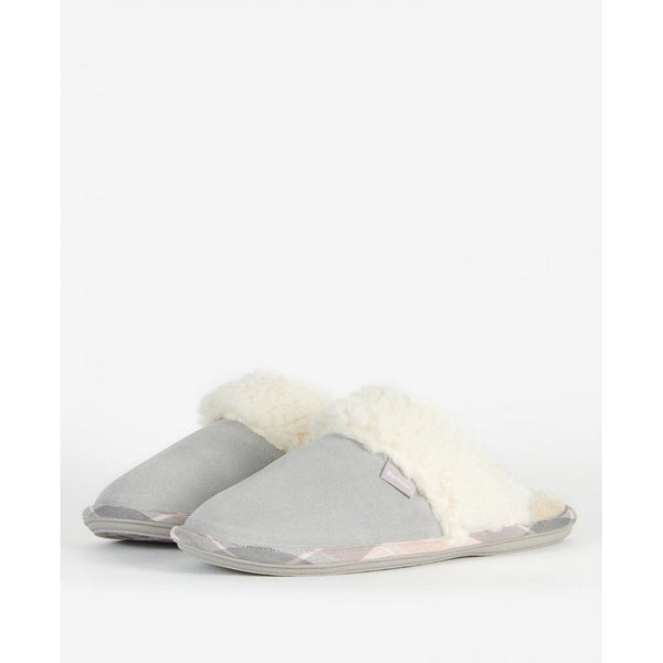 Lydia Mule Suede Slippers - Grey/Pink Tartan