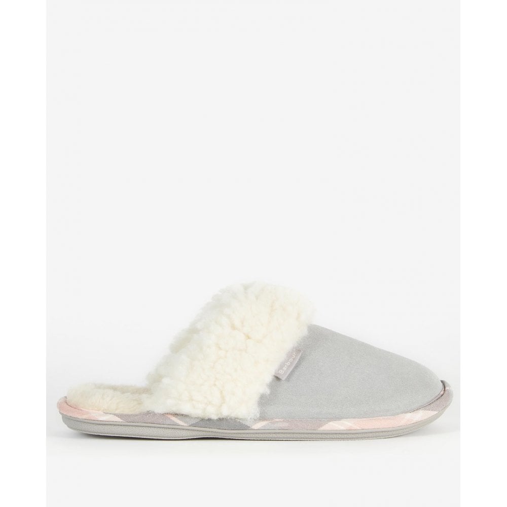 Lydia Mule Suede Slippers - Grey/Pink Tartan