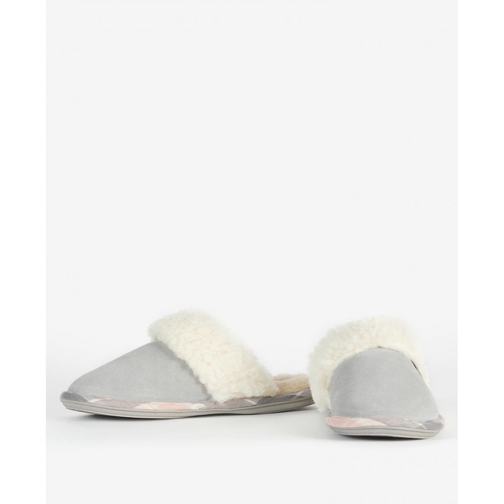 Lydia Mule Suede Slippers - Grey/Pink Tartan