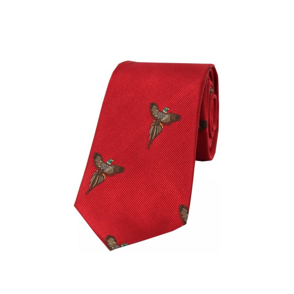 Flying Pheasants Silk Tie -Red