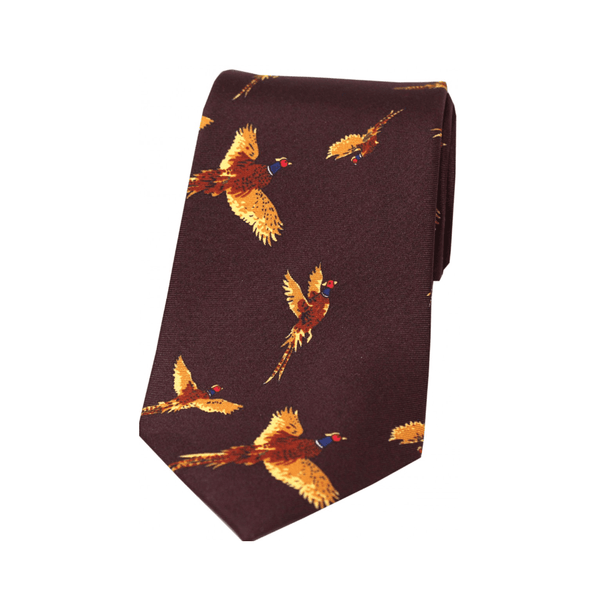 Flying Pheasant Silk Tie - Wine