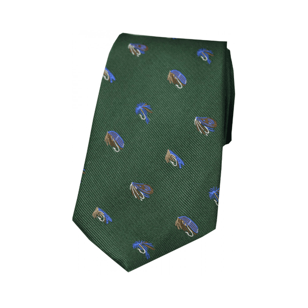 Fishing Flies Silk Tie - Green