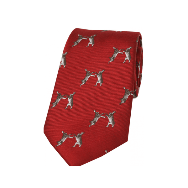 Boxing Hare Silk Tie - Red