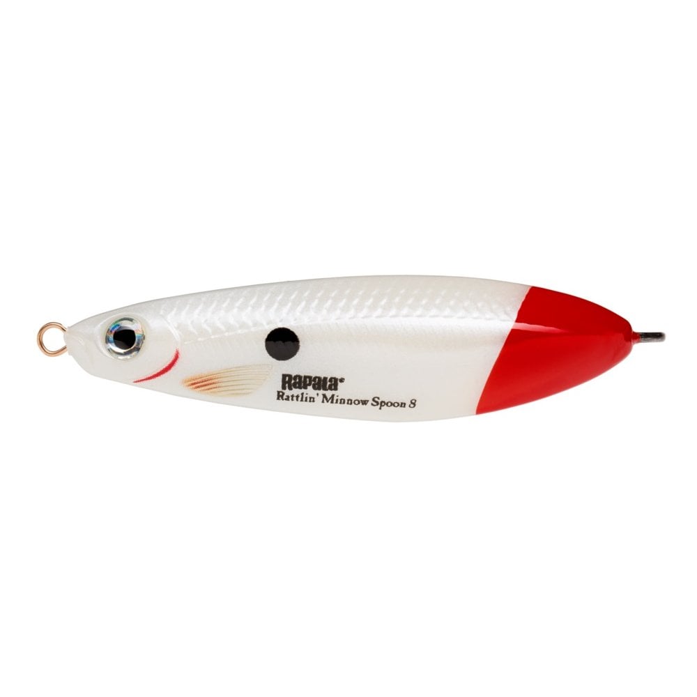 Rattlin’ Minnow Spoon in Pearl White Red Tail Pattern