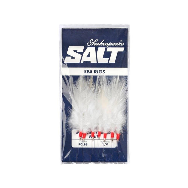 Salt Mackerel Feathers White Lure 7 Hook Rig Size 1/0