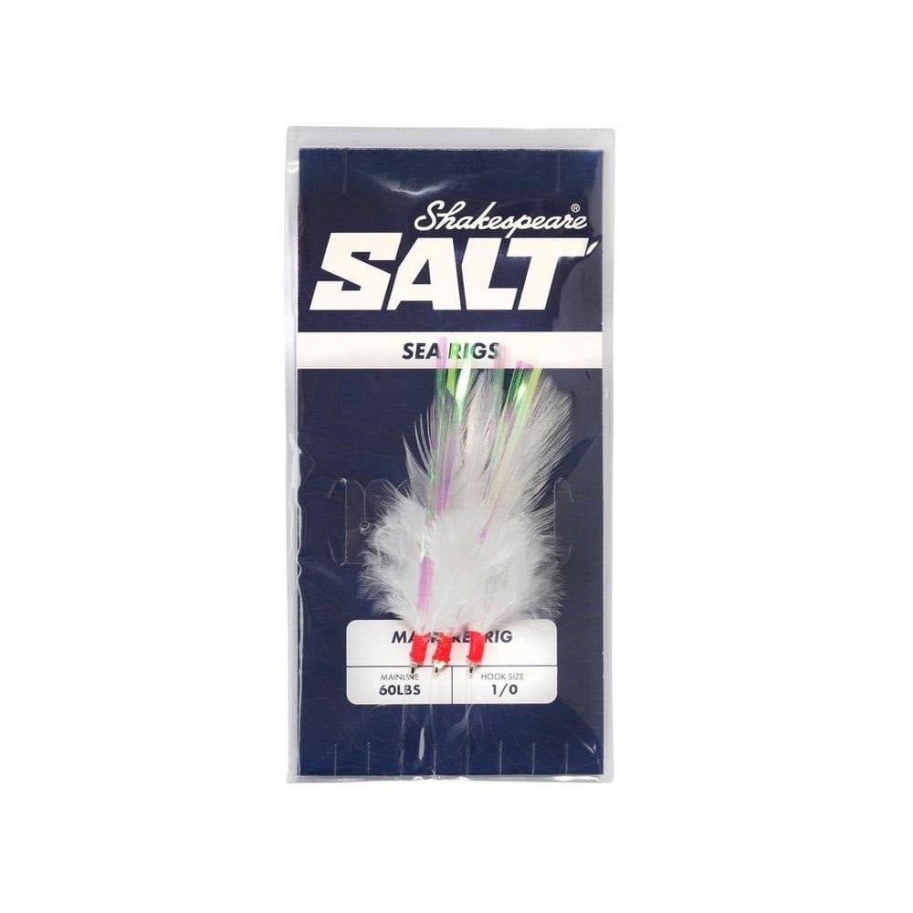 Salt Mackerel Feathers White Lure 3 Hook Rig Size 1/0