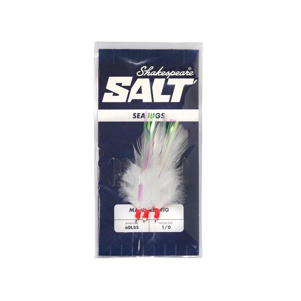 Salt Mackerel Feathers White Lure 3 Hook Rig Size 1/0