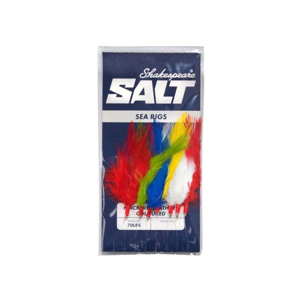 Salt Mackerel Feathers Coloured 7 Hook Rig Size 1/0