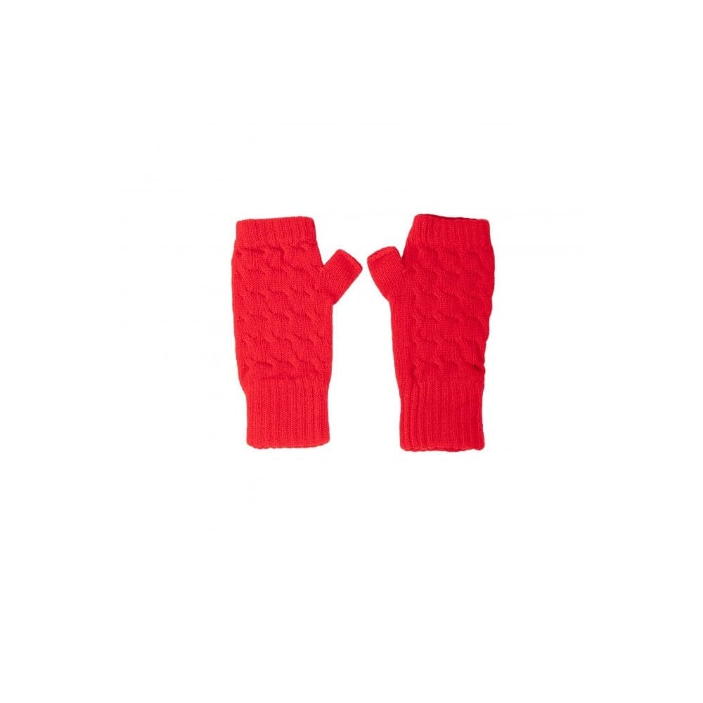 Ladies Cashmere Cable Wrist Warmers - Crimson
