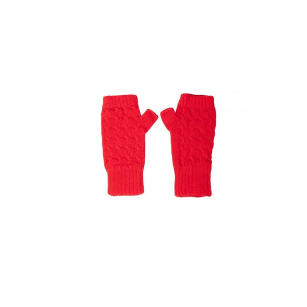 Ladies Cashmere Cable Wrist Warmers - Crimson