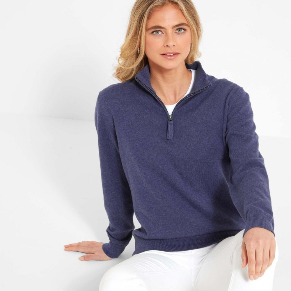 Polperro Pima Cotton 1/4 Zip - French Navy