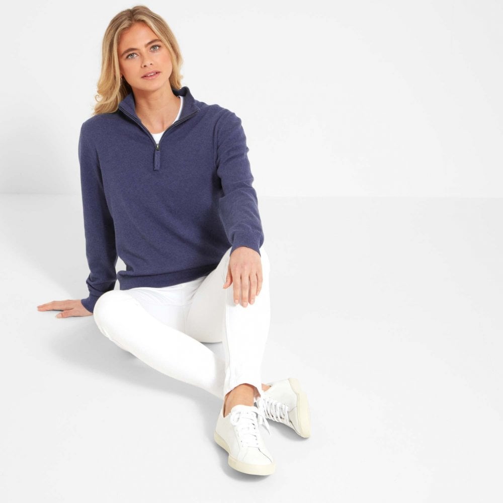 Polperro Pima Cotton 1/4 Zip - French Navy