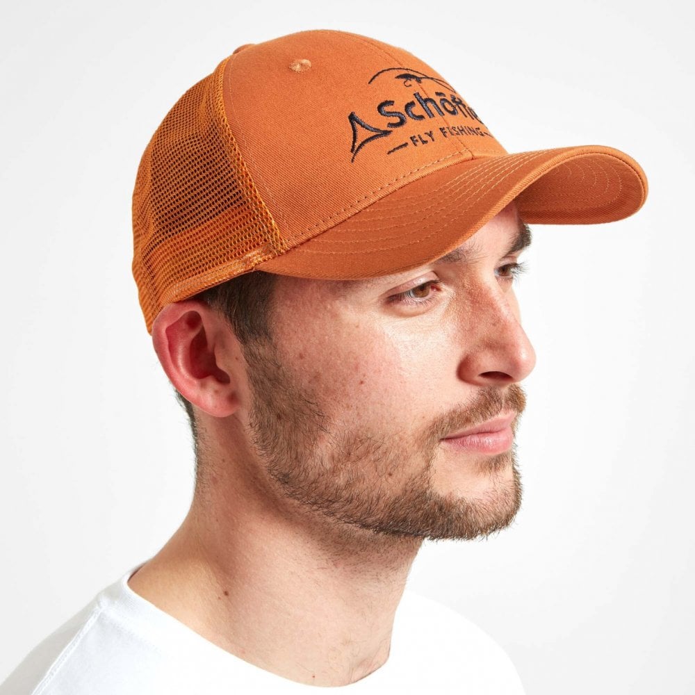 Fly Fishing Trucker Cap - Sunset Orange