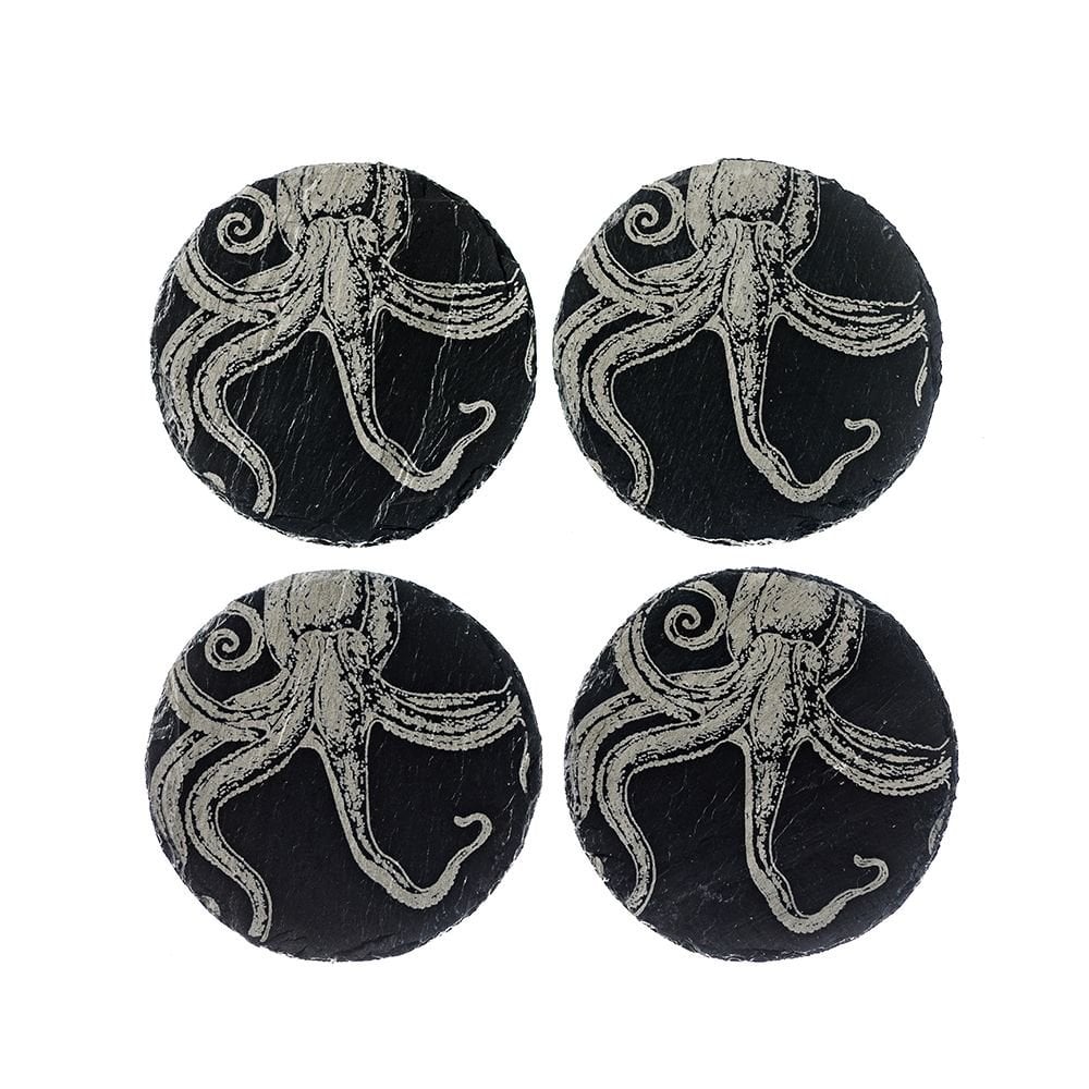 4 Slate Coasters  - Octopus
