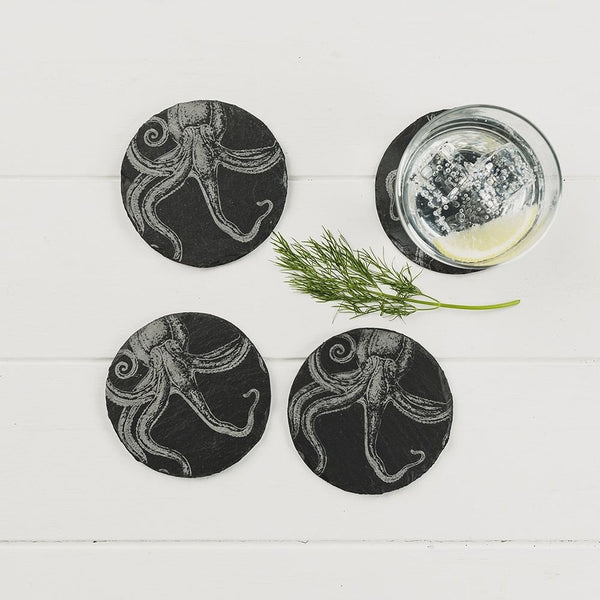 4 Slate Coasters  - Octopus