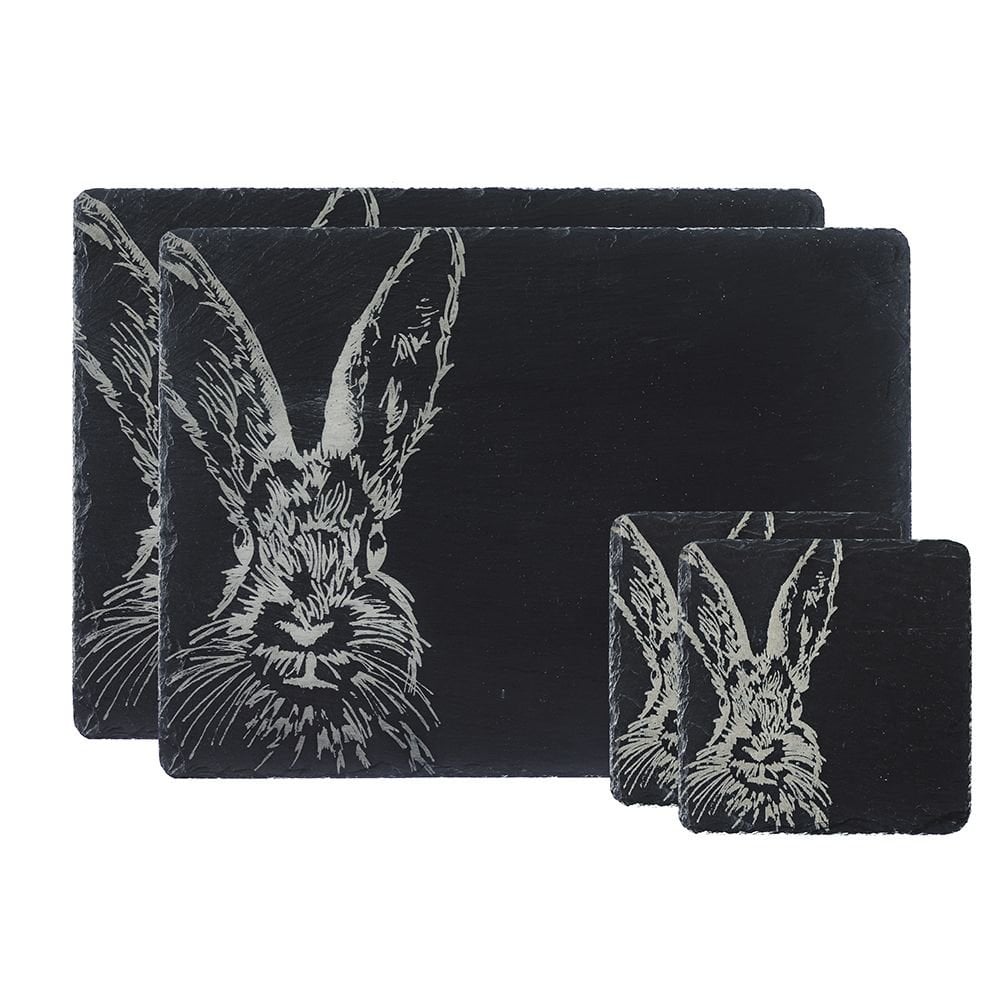 Slate Coaster & Place Mat Set - Hare