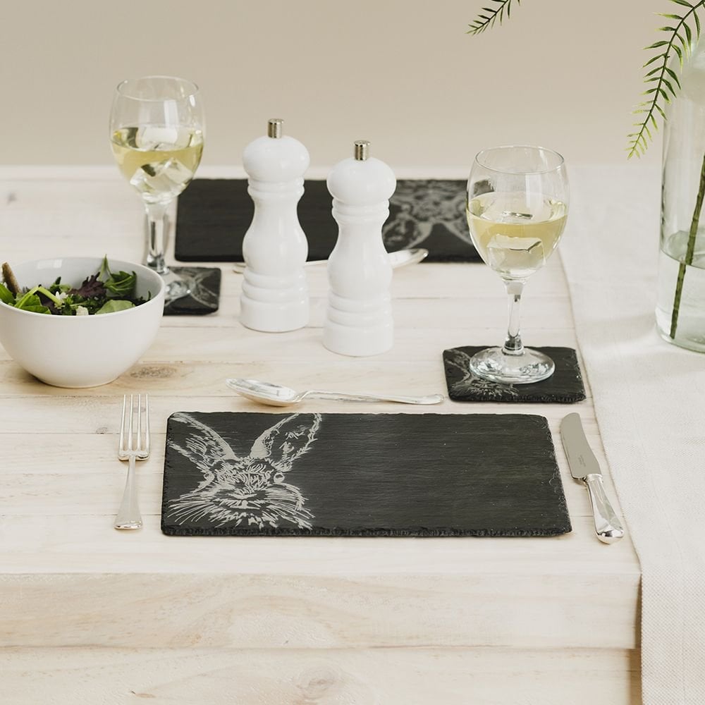 Slate Coaster & Place Mat Set - Hare