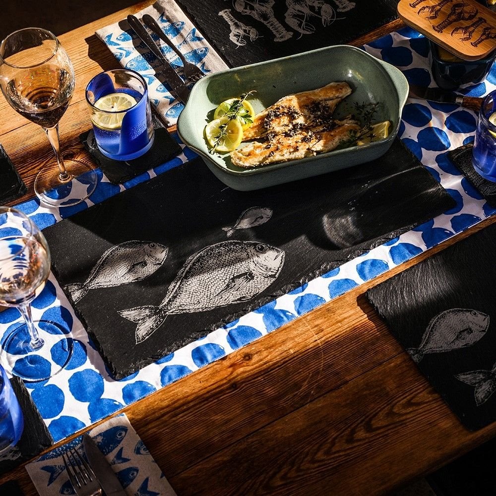 Slate Fish Repeat  Table Runner