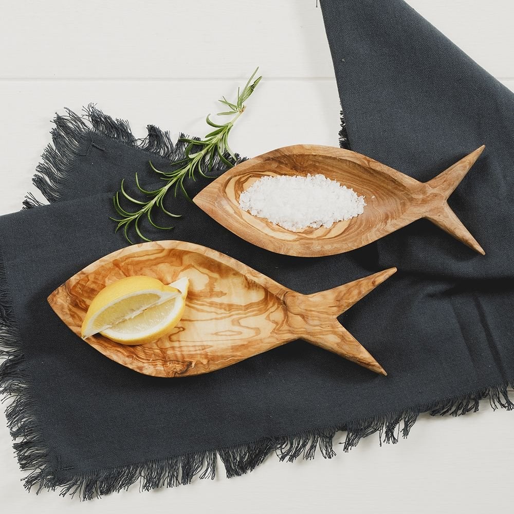 Olive Wood- Fish Shaped Bowls x 2