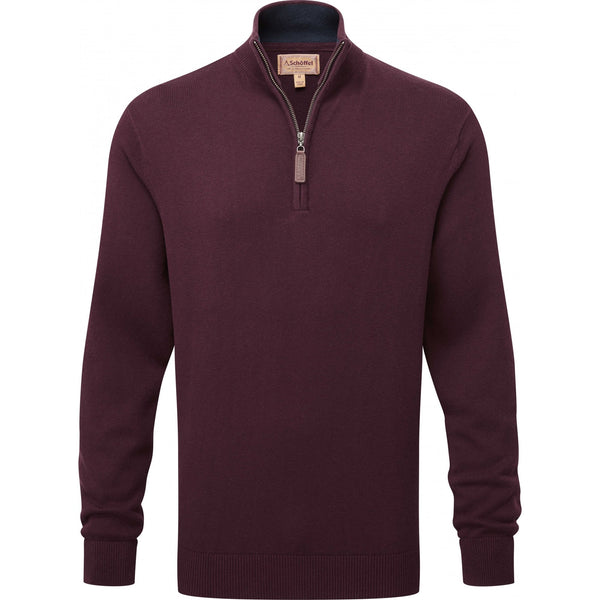 Calton Cotton Cashmere 1/4 Zip Jumper - Wine