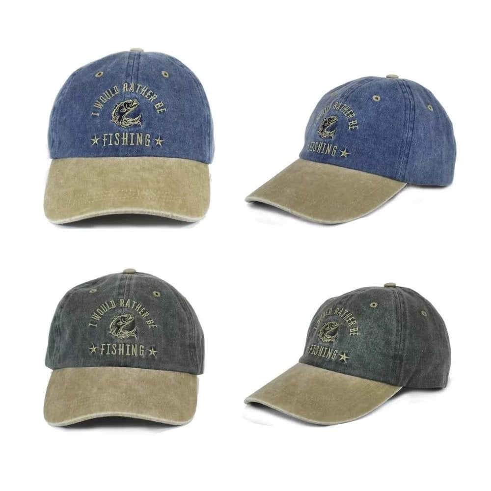 Baseball Caps in Washed Denim with Embroidery "I Would Rather Be Fishing"