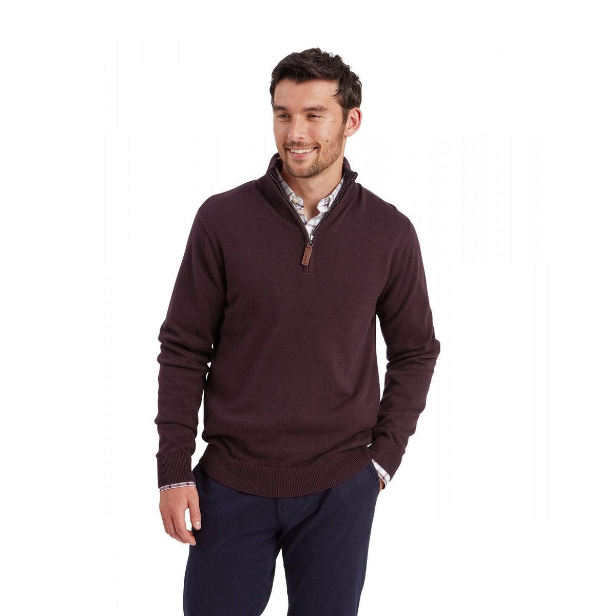 Calton Cotton Cashmere 1/4 Zip Jumper - Wine