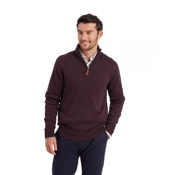 Calton Cotton Cashmere 1/4 Zip Jumper - Wine