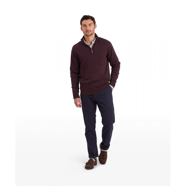 Calton Cotton Cashmere 1/4 Zip Jumper - Wine