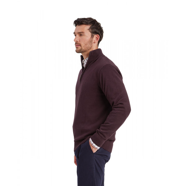 Calton Cotton Cashmere 1/4 Zip Jumper - Wine