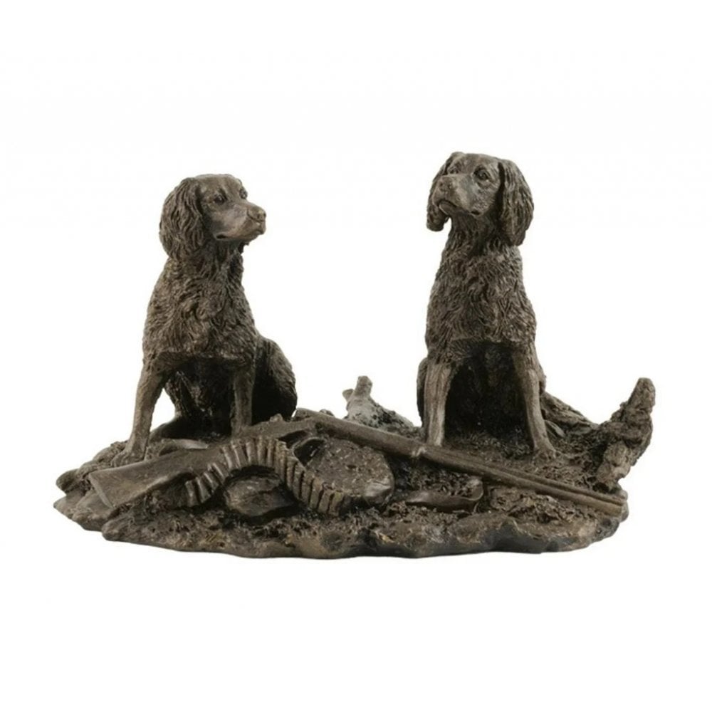 Patina Bronze Sculpture - Two Spaniels with Broken Gun