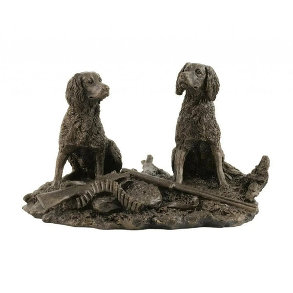 Patina Bronze Sculpture - Two Spaniels with Broken Gun