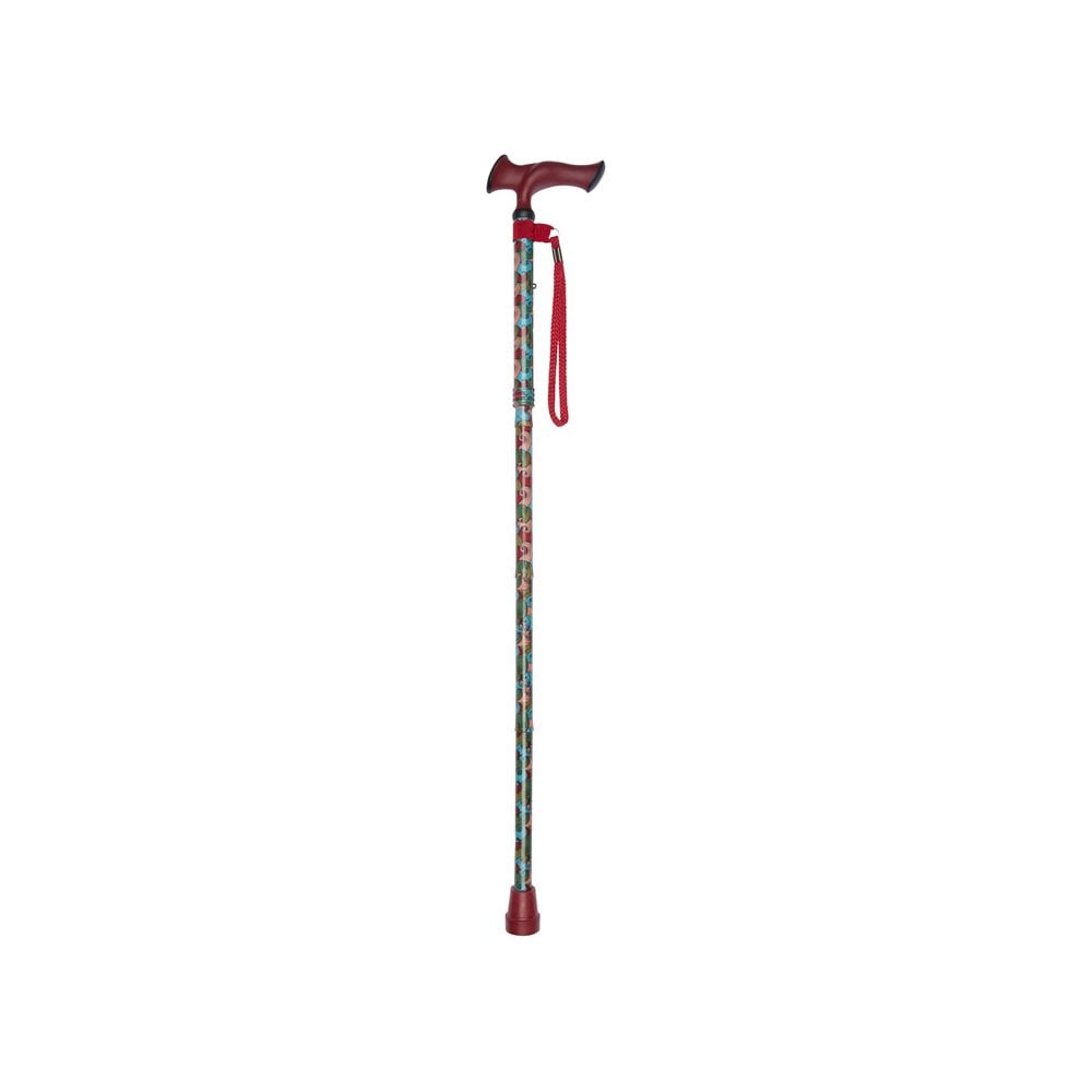 Folding Stick with Ergonomic Gel-Handle in Red Waves Pattern