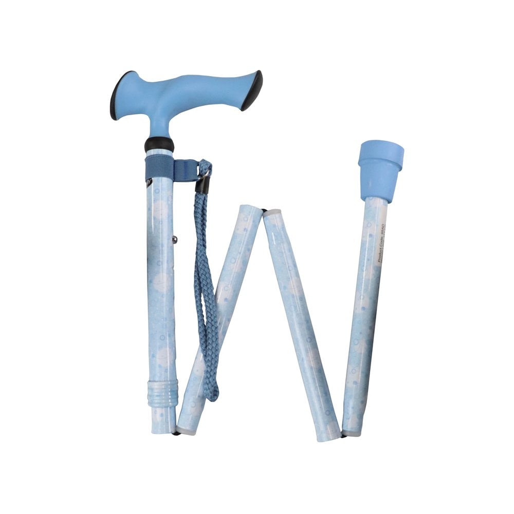 Folding Stick with Ergonomic Gel-Handle in Blue Circles Pattern