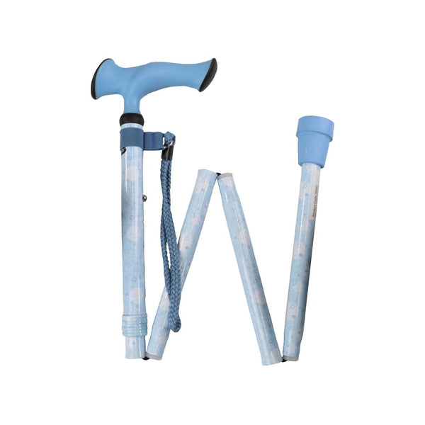 Folding Stick with Ergonomic Gel-Handle in Blue Circles Pattern