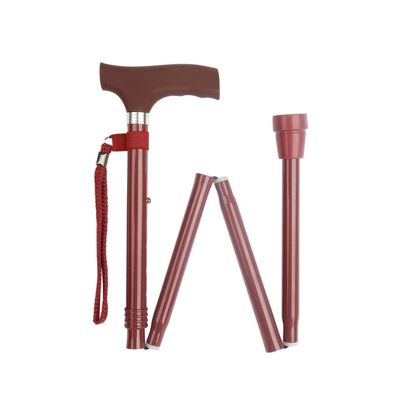 Folding Stick with Silicone Crutch Handle in Burgundy